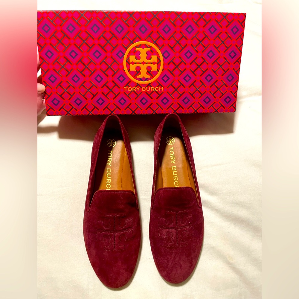 Tory Burch Suede Smoking Slipper - Deep Burgundy. Worn once! Size 7
